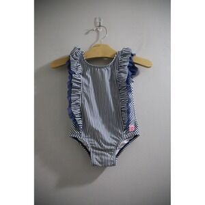 RuffleButts Girls Striped Ruffle Swimsuit‎ One-Piece Blue White 2T Toddler